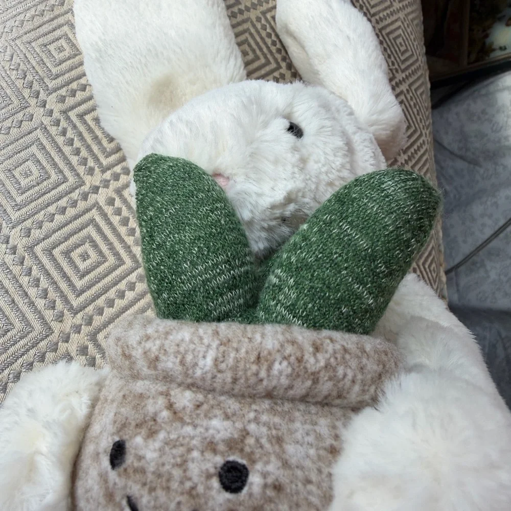 Jellycat Cream Plush Bunny with Plant NWT 85.00